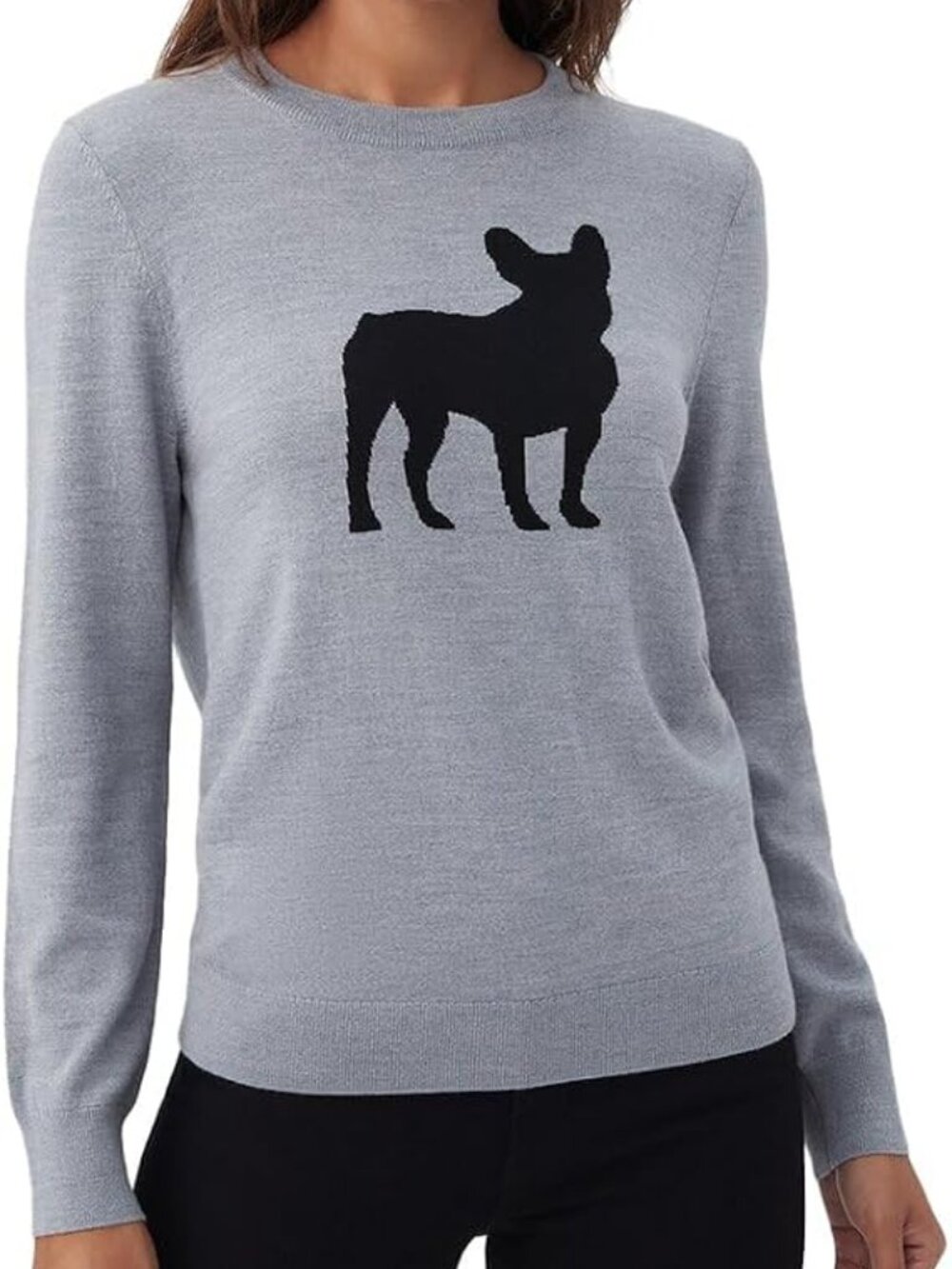 Trina Turk 'Abigale' Merino-Wool Dog-Silhouette Sweater, Heather Grey